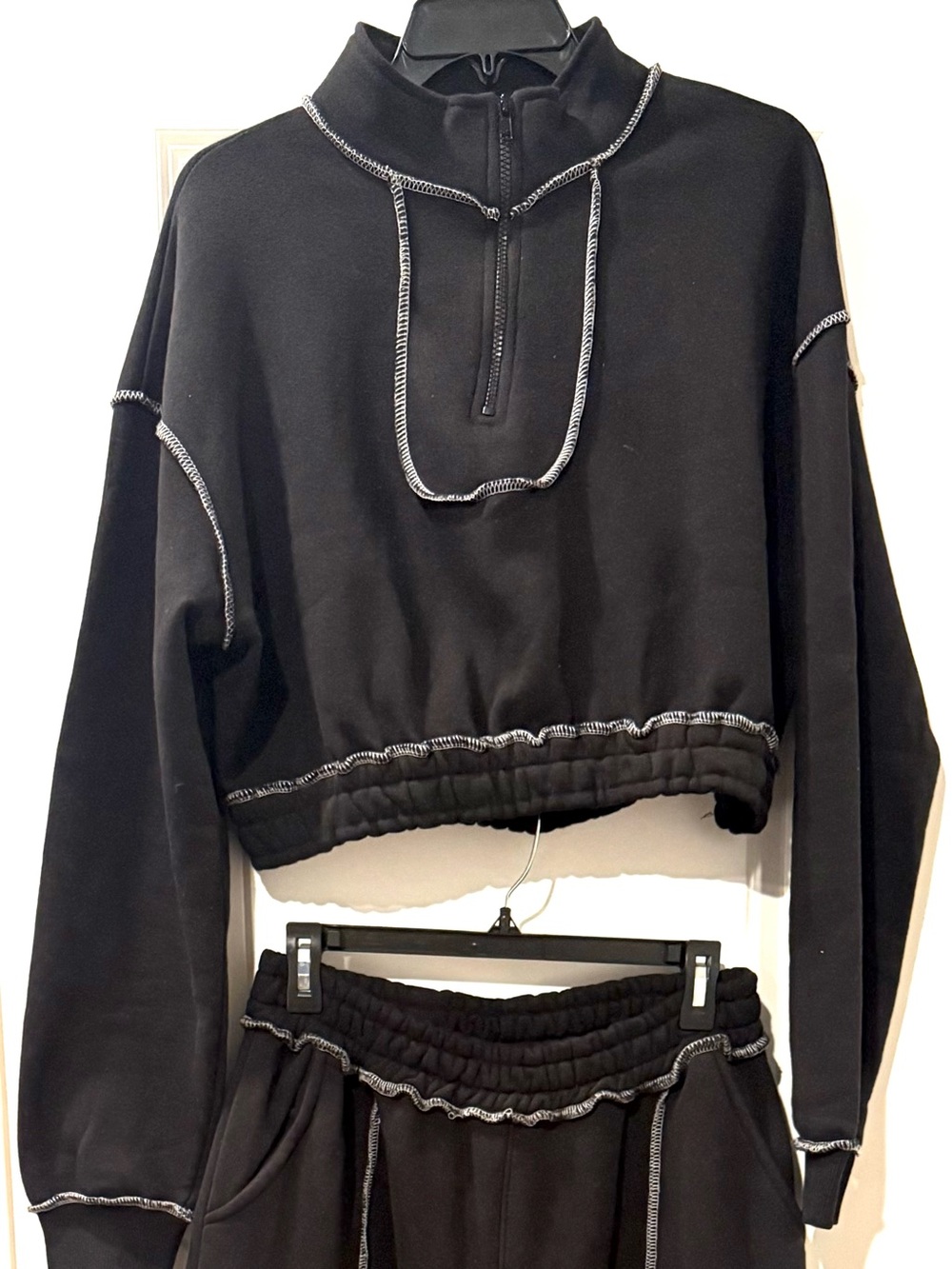 Fashion Nova Black Sweatpants & Joggers Set with White Contrast Stitching
